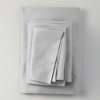 King 500 Thread Count Washed Supima Sateen Solid Sheet Set Light Gray - Casaluna™