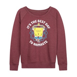 Women's - SpongeBob SquarePants - The Best Day To Namaste Lightweight French Terry Wide Neck Long Sleeve Shirt - 1 of 4