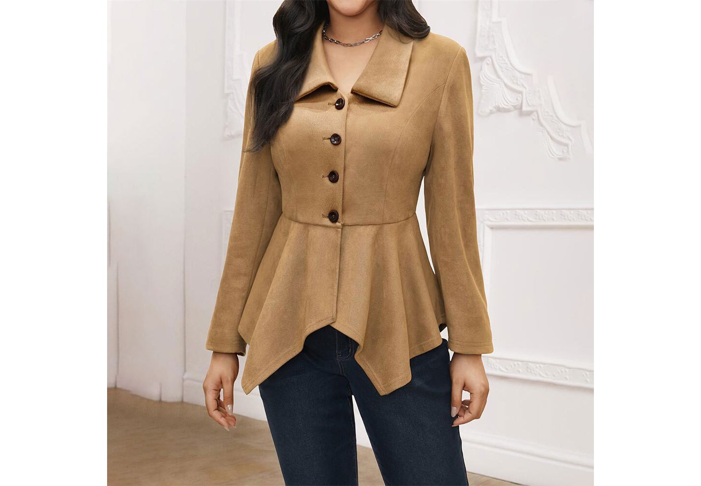 Женская куртка EadianDree Women Peplum Coat Lapel Single Breasted Outerwear Asymmetrical Hem — фото 2