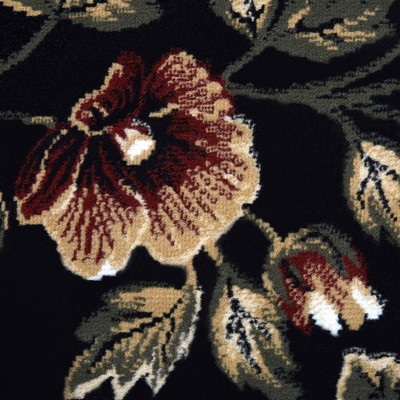 Black Floral Reversible Washable Synthetic Area Rug, 7'8" x 10'4"