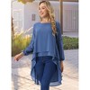 Seta T Women's Lantern Long Sleeve Round Neck High Low Irregular Hem Casual Blouse - 2 of 4