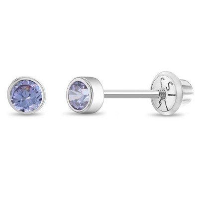 Baby Girls' Bezel Cubic Zirconia 14k Gold Earrings - Lavender - In ...