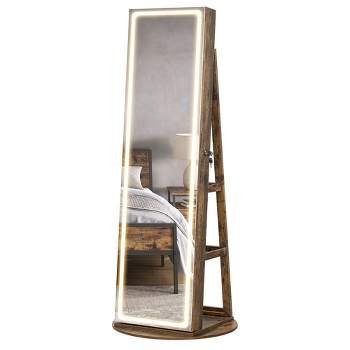 SONGMICS LED Mirror Jewelry Cabinet Standing Jewelry Armoire Organizer Box with Full-Length Mirror and Adjustable LED Light