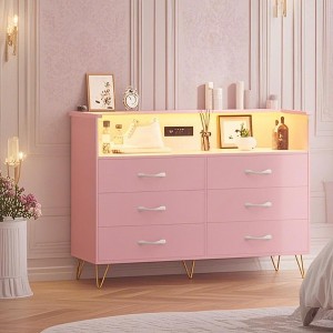WhizMax 49.1''  Wooden Dressers， TV Stand with Charging Station & LED Light, Modern Chest of Drawers, Storage Cabinet With 6 Drawers - 1 of 4