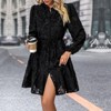 Coolmee Women's Floral Lace Long Sleeve Dress Button Up   Belted Mini Dress for Fall - 3 of 4