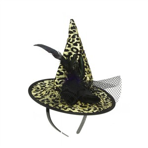 Northlight Black/Gold Sequined Feather Halloween Witch Hat and Headband Accessory - One Size - 1 of 1