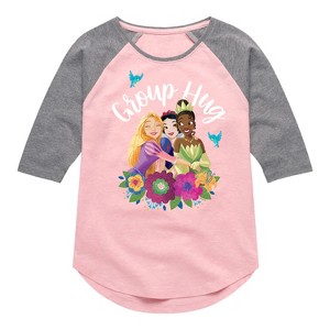 Girls' - Disney Princess - Group Hug Shirt Tail Raglan Graphic T-shirt - 1 of 4