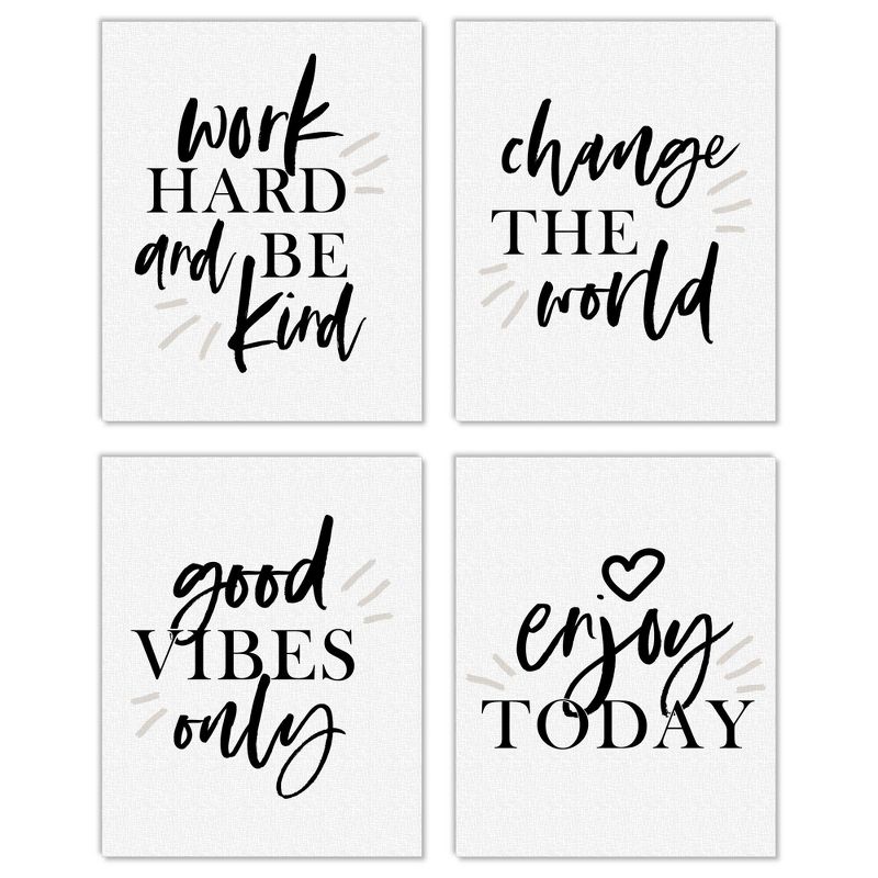 Big Dot of Happiness Work Hard and Be Kind - Unframed Inspirational Quotes Linen Paper Wall Art - Set of 4 - Artisms - 8 x 10 inches Black and White, 1 of 8