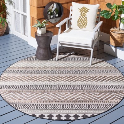 Havana Round Black and Light Brown Synthetic Indoor/Outdoor Rug