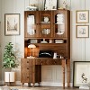 ORRD 47" Retro Desk with Charging Ports, Hutch, 5 Drawers & Glass-Door Bookshelf, Walnut Home Office - 2 of 4