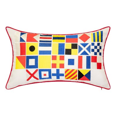 Embroidered Nautical Flags Rectangular Indoor/Outdoor Throw Pillow - Edie@Home