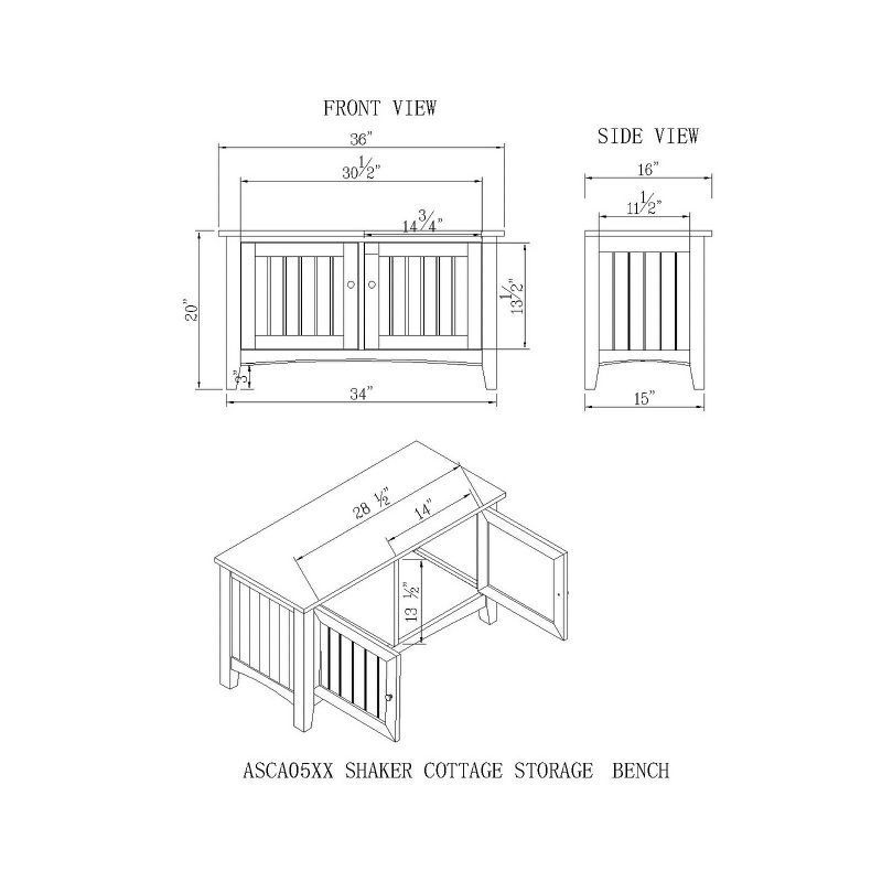 Shaker Cottage Storage Bench - Alaterre Furniture, 5 of 7