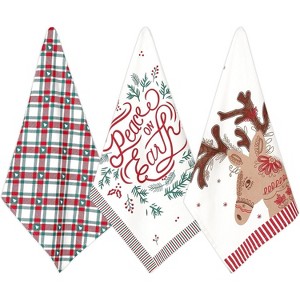 Folkulture Christmas Tea Towels Set of 3 (26" x 20") Kitchen Decorations, Christmas Kitchen Towels 100% Cotton Modern Hand Towel (Deer) - 1 of 1