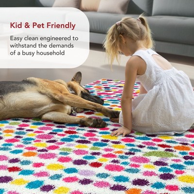 Sunny Spots Multicolor Shag Rug for Kids, 40" Round Synthetic