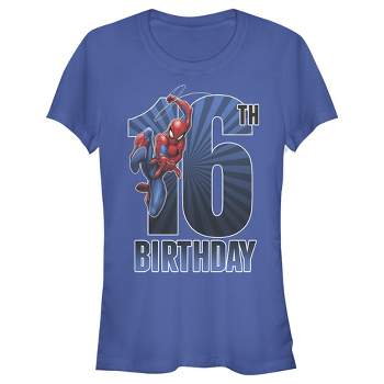 Juniors Womens Marvel Spider-Man Swinging 16th Birthday T-Shirt