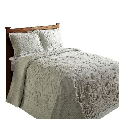 Sage Cotton Twin Reversible Bedspread Set with Textured Accent