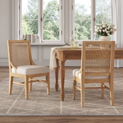 Christopher Knight Home Birch Upholstered Dining Chair with Cane Back and Rubber Wood Legs (Set of 2)
