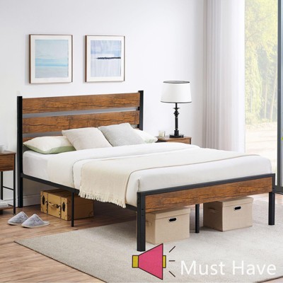 Jojoka Modern Queen Bed Frame with Wood Headboard and Footboard, Metal Platform, Heavy Duty Support, No Box Spring, Noise Free,  Easy Assembly