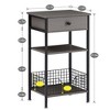 VECELO Tall Side End Table, Nightstand Shelf Storage Organizer with Pull-Out Metal Basket for Living Room or Bedroom, Gray/Brown - 3 of 4