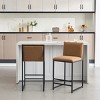 Modern Counter Height Bar Stools set of 2,Bar Stool Chair with Terra Upholstered Linen Cushions and Minimalist Craft iron Racks Legs-Tanpinhause - 3 of 4