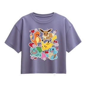 Girls' - Pokémon - Vday Sticker Pokémon Short Sleeve Boxy Graphic T-Shirt - 1 of 1