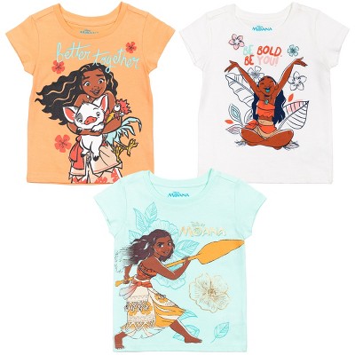 Disney Princess Moana Little Girls 3 Pack Graphic T-Shirt Pink/White/Blue 
