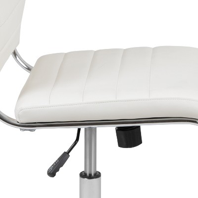 Executive High-Back Armless White Leather & Chrome Swivel Office Chair