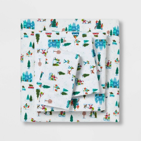 Wondershop Holiday outlets Trees Patterned Flannel Sheet Set Queen Size NEW