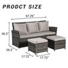 3-Piece Outdoor Cnversation Sofa Set with Two Ottoman, All-Weather PE Wicker Rattan - 2 of 4