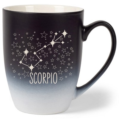 100 North Zodiac Design 10 Ounce Black and White Two Toned Ombre, Comfortably Fits Your Hands, Ceramic Tea Coffee Cup Mug, Scorpio