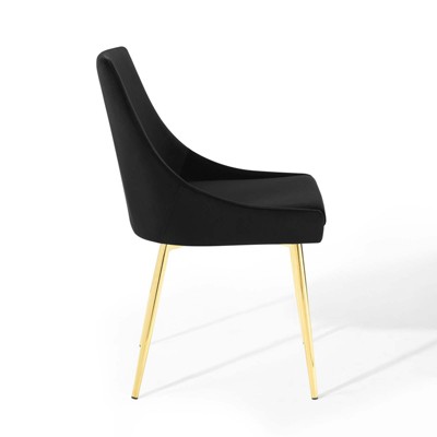 Gold Black Velvet Upholstered Side Chair with Metal Legs