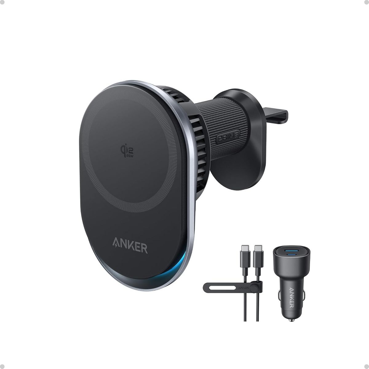 Anker Prime Qi2 25W MagSafe Wireless Car Charger Mount, AirCool Phone Holder with Vent Clip, for iPhone 17-12 Series & More (Adapter Included)