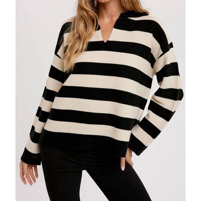 Women's Striped Collared Pullover - BluIvy
