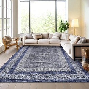 Modern Rug Thin Washable Non-Slip Geometric Border Low Pile Foldable Soft Non-Shedding Indoor Accent Carpet - 1 of 4