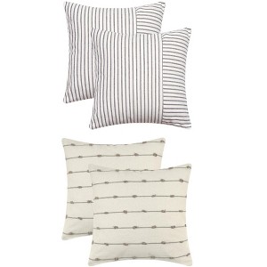 REGALWOVEN 4 Pcs Modern Farmhouse Decorative Striped Throw Pillow Covers Square 18" x 18" - 1 of 4