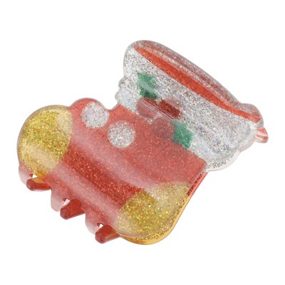 Unique Bargains Christmas Hair Clips Boots for Christmas 1.77"x1.77"x1.38" Red White Yellow 1 Pc