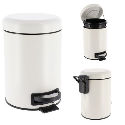 White Metal Soft Close Lid Bathroom Pedal Trash Can, 3 Liters