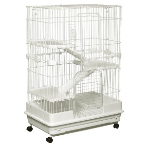 SKYONE 32" White Small Animal Cage with 4 Lockable Wheels, Slide-out Tray, Platforms & Ramps - - 1 of 4