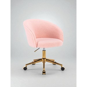 Mshliw Modern Faux Fur Swivel Office Chair with High Back, Adjustable Height, Dining Chair, Golden Metal Base & Armrests for Bedroom or Office - 1 of 4