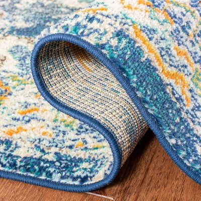 Navy and Gray Distressed Medallion 8' x 10' Area Rug