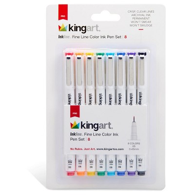 KINGART PRO Inkline Fine Line Pens, 8 Colors, Size 05