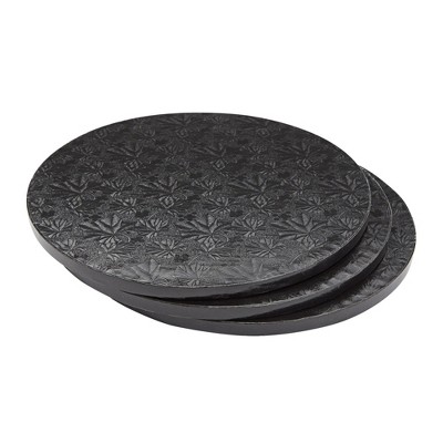 Juvale 12 Inch Black Cake Drum Set for Baking Supplies, Round Cake Boards for Desserts, 3 Pack