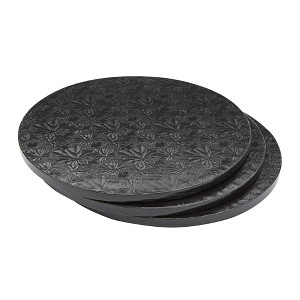 Juvale 12 Inch Black Cake Drum Set for Baking Supplies, Round Cake Boards for Desserts, 3 Pack - 1 of 4