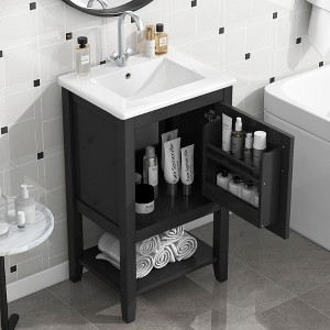 Whisen Vintage Bathroom Vanity with Sink, Bathroom Cabinet with Soft Closing Door, Storage Rack and Open Shelf - 1 of 4