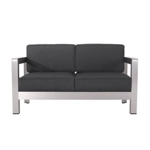 Christopher Knight Home Aviara Outdoor Loveseat with Cushions Aluminum Silver/Charcoal - 1 of 4