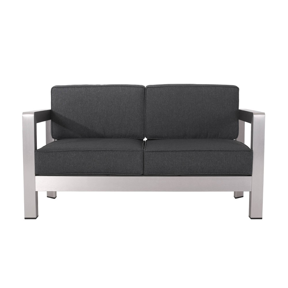 Photos - Sofa Christopher Knight Home Aviara Outdoor Loveseat with Cushions Aluminum Sil