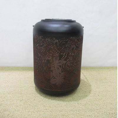 9.06" Metal Solar LED Outdoor Lantern with Flower Design Black/Orange - Hi-Line Gift