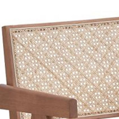 Natural Rattan and Wood Accent Chair with Square Arms