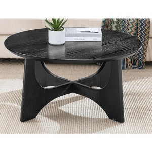 36'' Round Coffee Table Modern Wooden Coffee Tables With Cross Legs Home Furniture For Living Room Bedroom Reception Room - 1 of 4