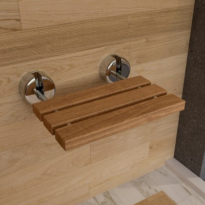 ALFI ABS16R-PC Polished Chrome 16Inch Folding Teak Wood Shower Seat Bench